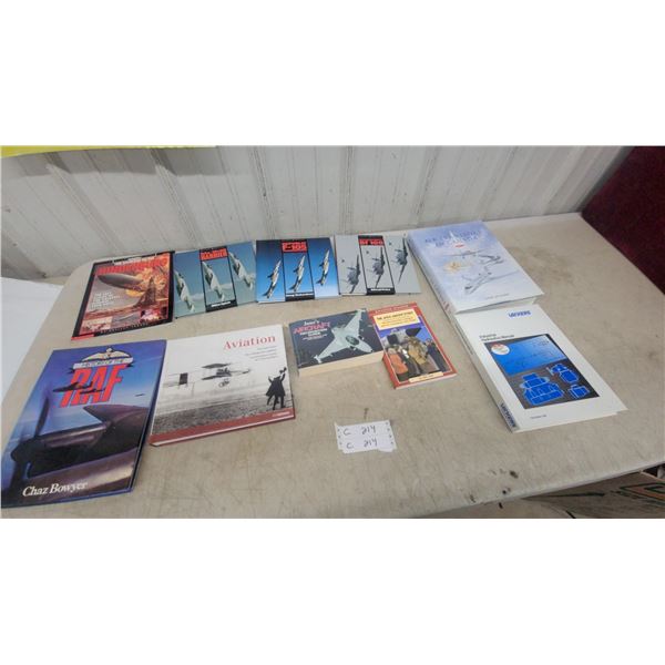 Collection of Aviation Books Including RAF History, Hindenburg, Harrier, F-105, BF109, Jane's