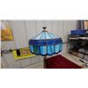 Image 3 : Tiffany-Style Stained Glass Table Lamp with Blue Shade and Brass Base Vintage