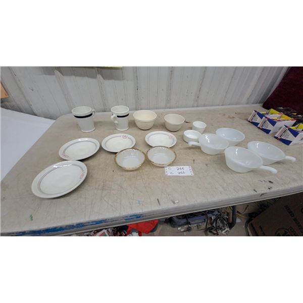 La Salle Hotel Restaurant Ware Lot: Plates, Saucers, Cups, Creamers; Duraline China Fire King