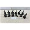 Image 1 : Collection of 12 Bronze-Effect Ballerina Figurines in Green Tutus, Various Poses