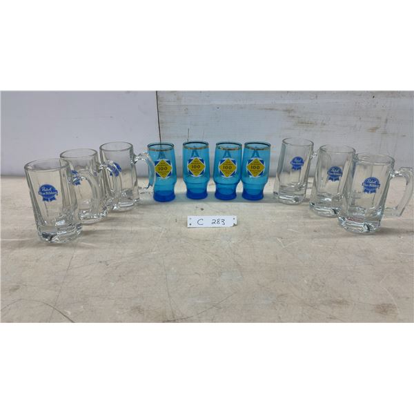 6 Pabst Blue Ribbon Glass Beer Mugs & 4 Masonic Grand Lodge Manitoba 1975 Glasses (4)