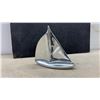 Image 5 : Hoselton Sculpture Aluminum Figure on Marble Base & Polished Aluminum Sailboat Figurine, Signed.