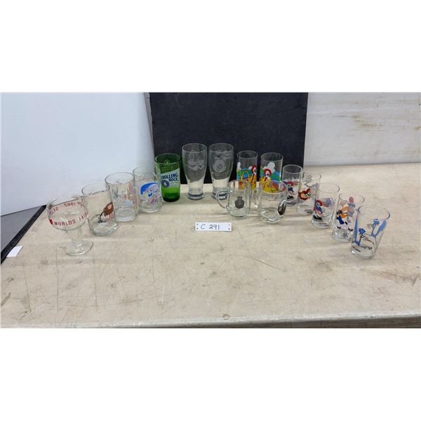 Collectible Drinking Glasses Lot - Disney, McDonald's, Looney Tunes, Rolling Rock, World's Fair and