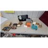 Image 1 : Vintage Camera Lot: Polaroid 210, Kodak Auto-Mask Printing Frame, Optina Slide Viewer, Flash Unit
