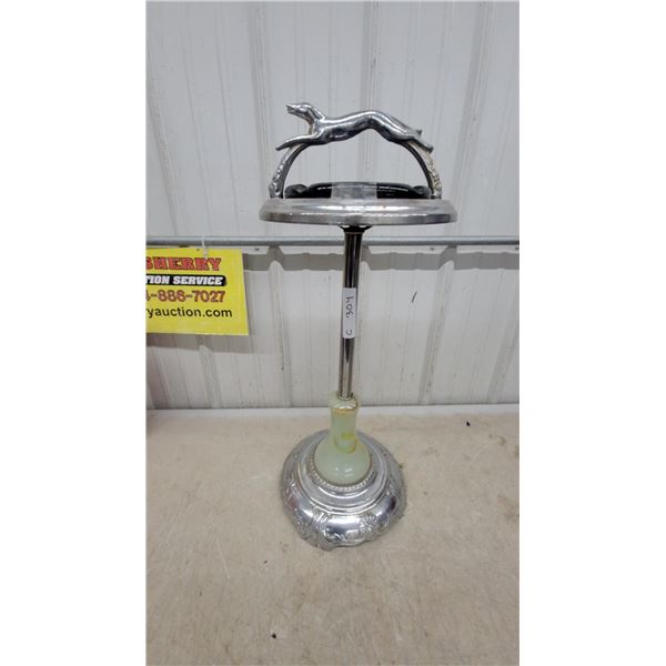 Art Deco Chrome Floor Ashtray Stand with Greyhound Dog Handle & Onyx Accent