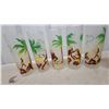 Image 6 : Set of 8 Vintage Frosted Glass Tiki/Tropical Highball Glasses with Caveman & Palm Tree Design