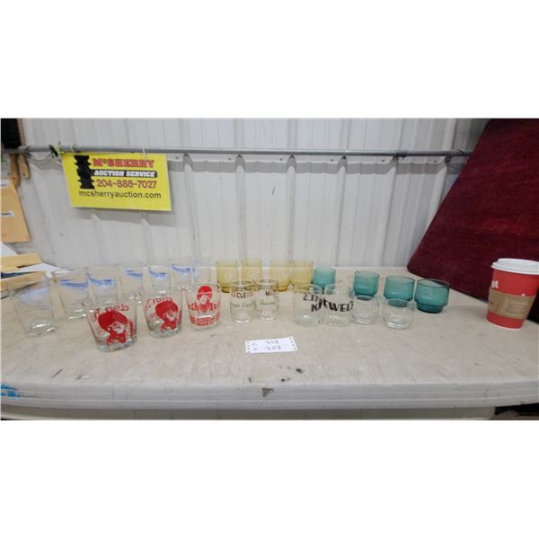 Collection of Vintage Advertising & Colored Glass Tumblers, Approx. 20 and More Pieces