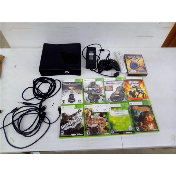 Xbox 360 S Console with Controller, Media Remote, Power Supply, Cables & 8 Games