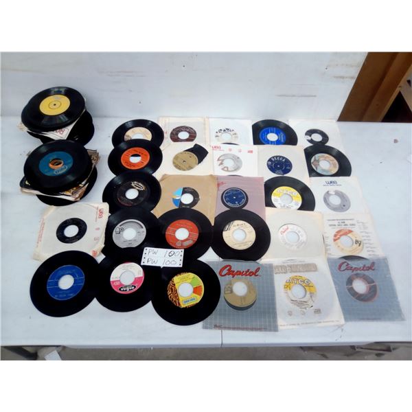 Collection of 45 RPM Vinyl Records, Various Labels Including Capitol, ATCO, Decca, WEA
