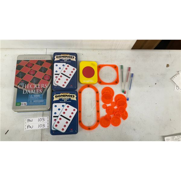 Cardinal Checkers Set, 2x Cardinal Double Six Dominoes Sets, Spirograph Set with Pens