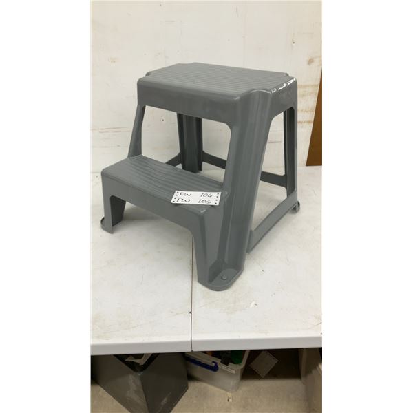 Grey Plastic 2-step Stool with Non-Slip Treads and Reinforced Base