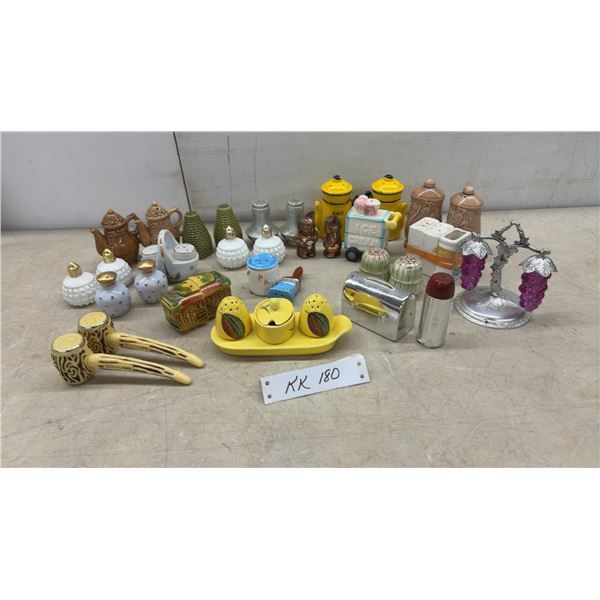 Vintage Salt and Pepper Shaker Collection, Assorted Novelty Designs, Ceramic, Plastic and Metal, 17