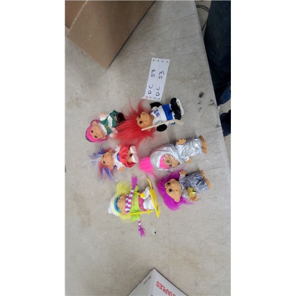 Lot of 6 Russ Troll Dolls with Various Outfits Including Skier, Hockey Player, Astronaut & More