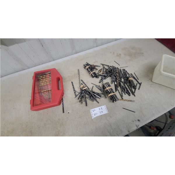 Assorted Drill Bit Lot with Red Plastic Case, Various Sizes, HSS and Titanium Coated