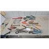 Image 1 : Assorted Hand Tools: Adjustable Wrenches, Pipe Wrench, Tin Snips, Pliers, Wire Cutters, Scissors