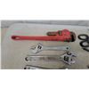 Image 2 : Assorted Hand Tools: Adjustable Wrenches, Pipe Wrench, Tin Snips, Pliers, Wire Cutters, Scissors