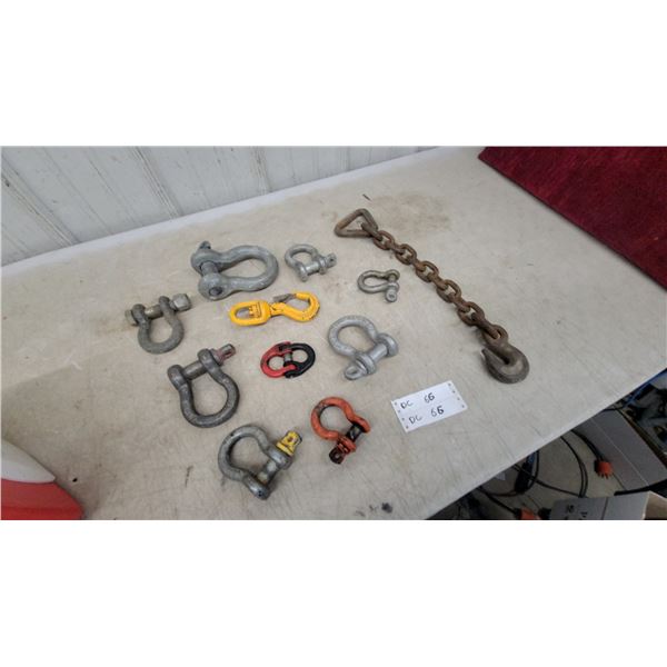 Assorted Clevis Shackles, Swivel Hooks & Chain Section, Various Sizes