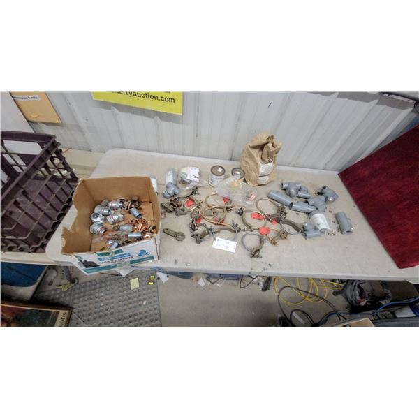 Assorted Electrical Fittings, Conduit Bodies, Grounding Clamps, and Copper Connectors