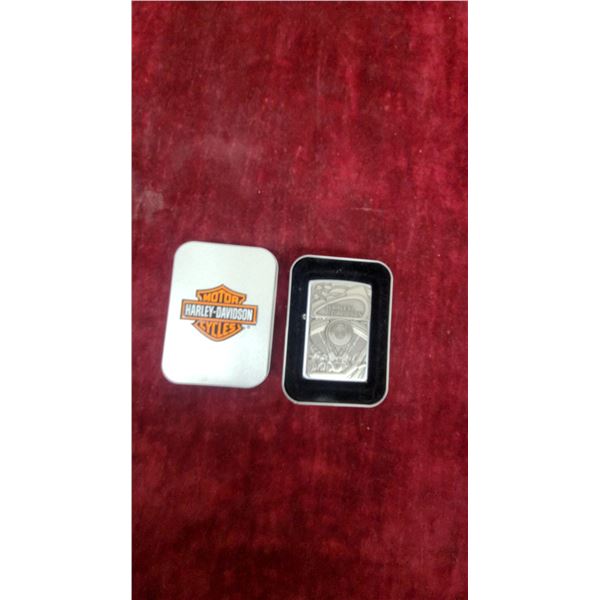 Harley-Davidson Zippo Lighter with V-Twin Engine Emblem Design in Original Tin Case