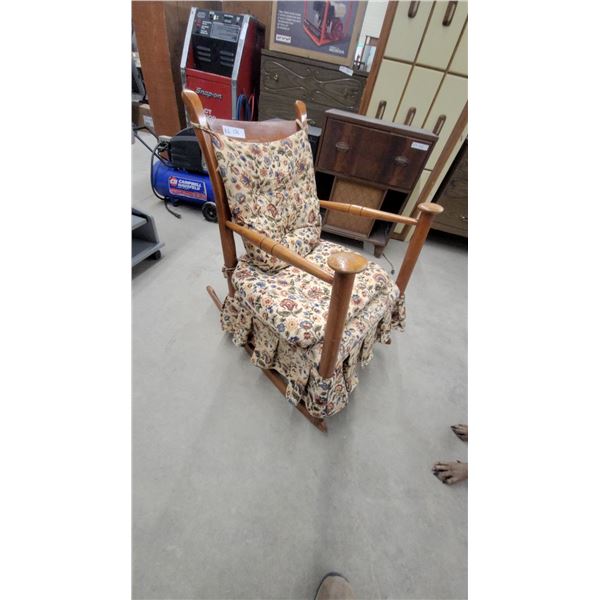 Wooden Rocking Chair with Floral Print Cushion Set