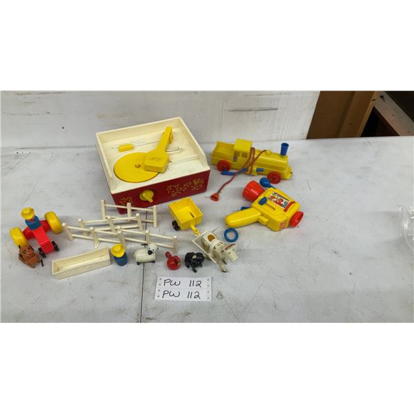 Fisher-Price Vintage Toy Lot: Music Box Record Player, Toot-Toot Train, Little People Figures