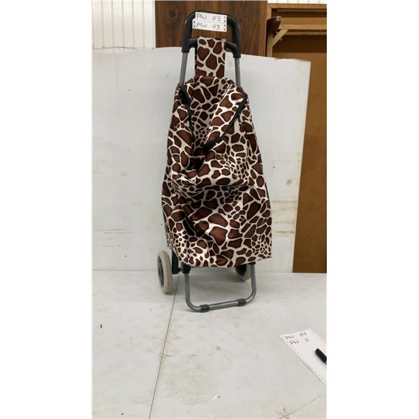 Giraffe Print Folding Shopping Trolley Cart with Two Wheels and Black Handle