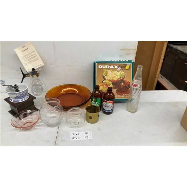 Durax 5pc Amber Glass Salad Set, Geni Glass Server, Delft-Style Manual Coffee Grinder and More
