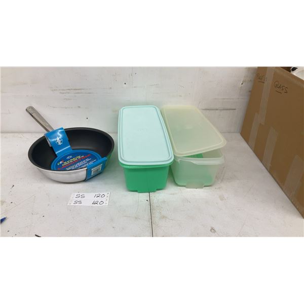 Lagostina 24cm Chef's Pan & 2 Plastic Tupperware Containers with Lids