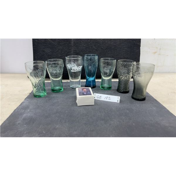 7 Vintage Coca-Cola Glass Collection Assorted Colors & Styles and Coca-Cola 1993 Trading Cards