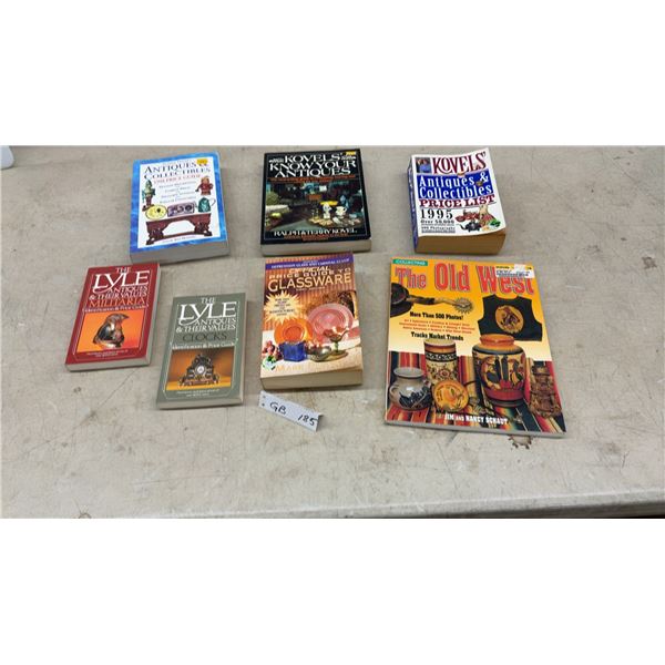 Collection of 7 Antiques & Collectibles Price Guide Books - Kovels, Lyle, Glassware, Old West