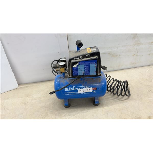 Mastercraft Air Compressor, 120V 60Hz 2.6A 100 PSI, 2 Gallon Tank with Coil Hose