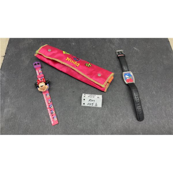 Vintage: Minnie Mouse Kids Digital Watch with Flip-Top Cover, Pink/Purple Plastic Band (Needs