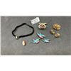 Image 1 : Vintage Costume Jewelry Lot: Cameo Choker, Leather Bluebird Brooches, Avon Floral Brooch Set