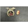 Image 8 : Vintage Costume Jewelry Lot: Cameo Choker, Leather Bluebird Brooches, Avon Floral Brooch Set