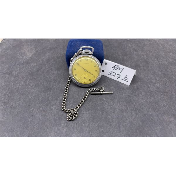 Vintage Superva Swiss Made 15 Jewel Pocket Watch with Nickel Silver Case and Chain, Working