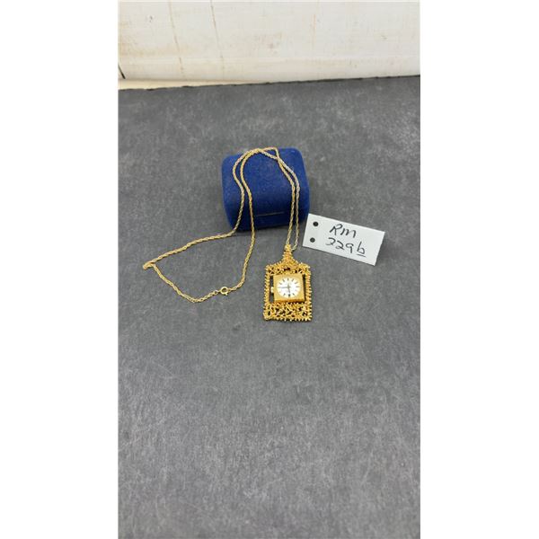 Vintage Nobel 17 Jewels, Swiss Made Pendant Watch with Gold-Tone Chain and Brutalist Frame