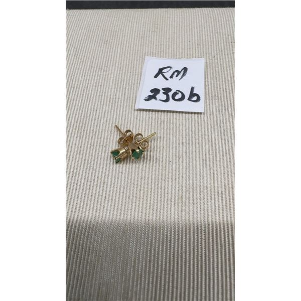 10 K Gold Stud Earrings with Round-Cut Green Emerald Style Gemstone in Four-Prong Settings