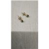 Image 2 : 10 K Gold Stud Earrings with Round-Cut Green Emerald Style Gemstone in Four-Prong Settings