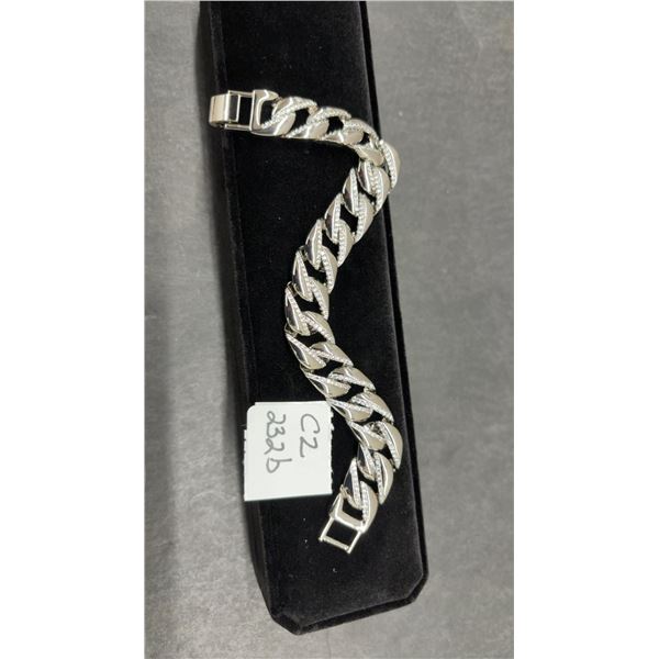 New Platinum Plated 14.0mm Iced Out Cuban Link Bracelet with CZ Stone Accents and Fold-Over Clasp