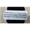 Image 6 : New Platinum Plated 2.0 Ct Each Champagne Simulated Diamond (CZ) Stud Earrings, Round Cut
