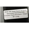 Image 6 : New 18K Gold-Plated 24.0 Mm Simulated Diamond (CZ) Inverted Heart Necklace Chain 18" Ling with