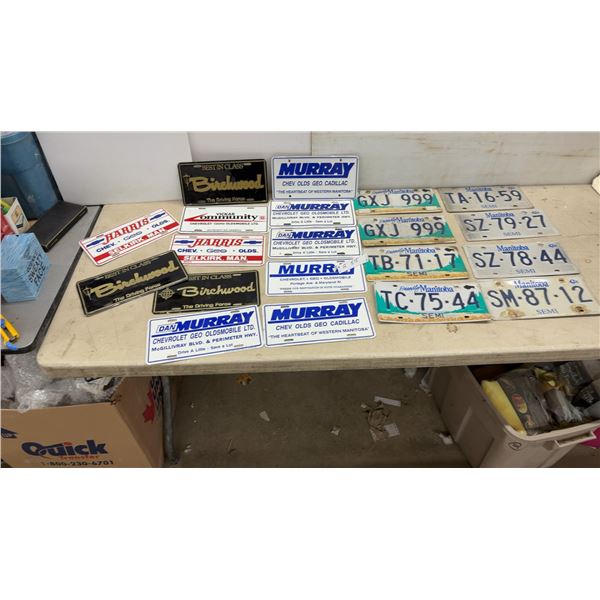 8 Manitoba License Plates & 12 Dealership Promotional Plates Lot (Birchwood, Murray, Harris)
