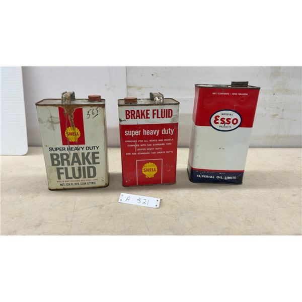 Shell Super Heavy Duty Brake Fluid & Esso Imperial Oil Vintage 1 Gallon Tins (3)