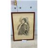 Image 1 : Don LaForte "Mother and Child" 1969 Signed Ink Drawing, Framed, Canadian First Nation Artist 25 1/2