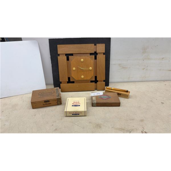 Wooden Wall Clock with Art Deco Design & 16 x 16, 4 Vintage Cigar Boxes (Armada, Dutch Masters