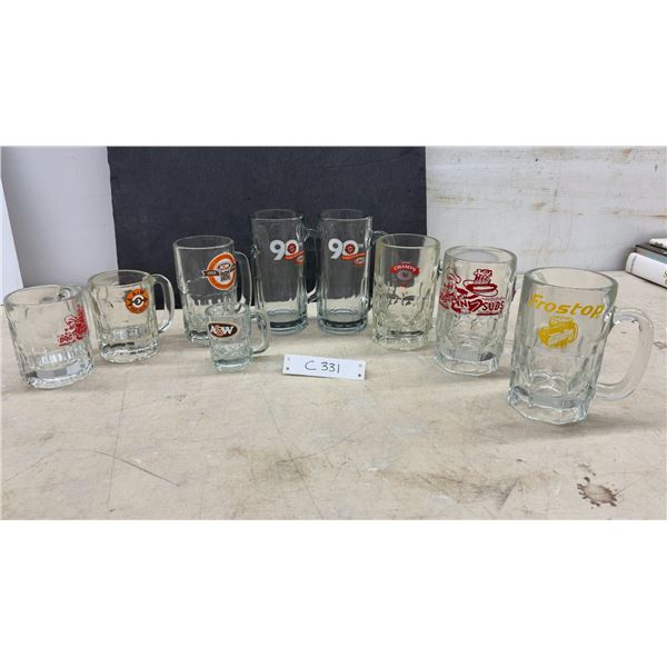 Collection of 10 Vintage Glass Mugs - a&W, Dog N Suds, Frostop, Champs