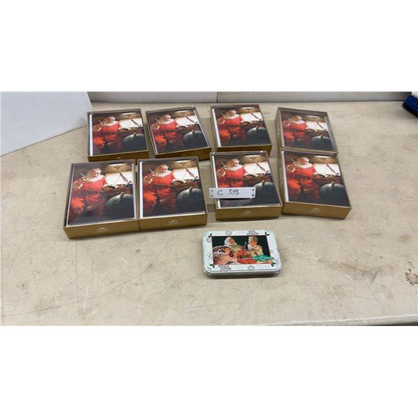 Coca-Cola Santa Holiday Cards (8 Boxes, 18 Cards Each) & New Playing Cards Set in Collector Tin