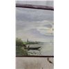 Image 3 : Oil Painting,on Canvass Dutch Landscape with Windmills, Waterfowl, Boat and Figure, Framed