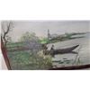 Image 4 : Oil Painting,on Canvass Dutch Landscape with Windmills, Waterfowl, Boat and Figure, Framed