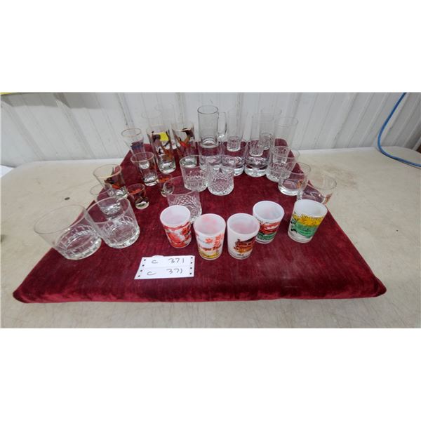 Collection of Shot Glasses & Tumblers Incl. Souvenir, Crystal Cut & Bird Motif Designs Some Vintage